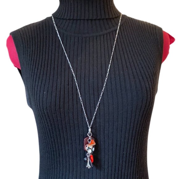 OPERA long Elegant Silver Pendant Necklace - converse skates charms - Picture 2 of 7